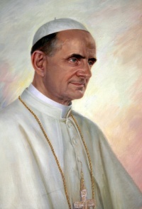 A painting of Pope Paul VI, who issued the Humanae Vitae encycical in 1968, at the Casa Santa Maria dell'Umilta of the Pontifical North American College, Rome. Religion News Service file photo by Rene Shaw