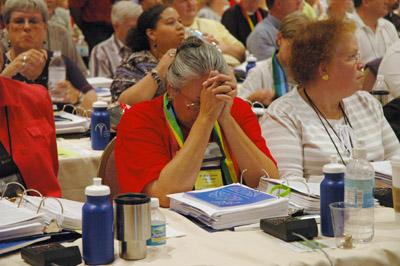 (RNS2-FEB19) Delegates wrestle with whether to allow openly gay clergy at the 2005 Churchwide Assembly of the Evangelical Lutheran Church in America. For use with RNS-LUTHERAN-GAYS, transmitted Feb. 19, 2009. Religion News Service photo courtesy ELCA. 