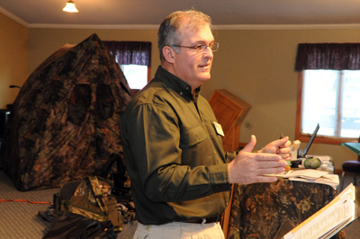 (RNS5-MAY05) Pastor Mike Houck teaches hunter safety courses at the Lamson Road Community Church in Phoenix, N.Y. For use with RNS-10-MINUTES, transmitted May 5, 2010. RNS photo by  Jim Commentucci/The Post-Standard. 