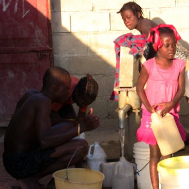 (RNS1-JAN07) Faith-based groups are providing clean water to communities affected by the cholera epidemic in Haiti. For use with RNS-HAITI-RECOVER, transmitted Jan. 7, 2010. RNS photo by Gail Fendley/Religion & Ethics NewsWeekly. 