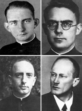 (RNS2-APR19) Pictured clockwise from bottom left, Catholic priests Eduard Mueller, Johannes Prassek and Hermann Lange are scheduled to be beatified in June. The three priests were beheaded by the Nazis along with Lutheran pastor Karl Friedrich Stellbrink (bottom right), who is not being honored by the Vatican. For use with RNS-NAZI-SAINTS, transmitted April 19, 2011. RNS photo courtesy Catholic News Service. 
