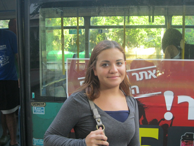(RNS3-JUL13) American Amy Milin, who graduated from Florida Atlantic University last year, recently spent three months riding Israeli buses to ensure women knew they could sit anywhere on a public bus. For use with RNS-FREEDOM-RIDERS, transmitted July 13, 2011. RNS photo by Michele Chabin. 
