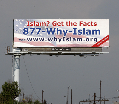 (RNS-AUG15) A billboard advertising WhyIslam - a 24/7 hotline the encourages people to call in and ask Muslims questions about Islam. For use with RNS-ISLAM-HOTLINE.  Transmitted August 15, 2011. Courtesy The Star Ledger. 