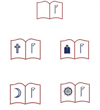 (RNS4-SEPT08) One proposal for redesigned uniform badges for military chaplains, composed by retired chaplain Rabbi Arnold Resnicoff, would feature specific religious symbols for different faiths on an open book with a shepherd's crook. For use with RNS-CHAPLAIN-BADGE, transmitted Sept. 8, 2011. RNS photo courtesy Arnold Resnicoff. 