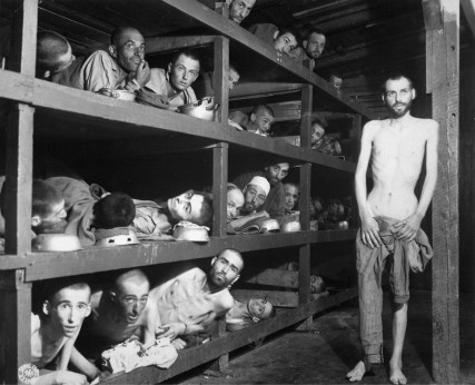 (RNS1-NOV03) Some anti-abortion activists draw parallels between abortion and the Nazi Holocaust (seen here in liberated prisoners at the Buchenwald Concentration Camp), but other activists concede the analogy is not always a good one. For use with RNS-ABORT-HOLOCAUST, transmitted Nov. 3, 2011. RNS photo courtesy National Archives. 