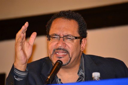 (RNS3-NOV10) Georgetown University professor Michael Eric Dyson speaks at a panel on hip-hop and black churches at Howard Universiy School of Divinity. For use with RNS-HIPHOP-CHURCH, transmitted Nov. 10, 2011. RNS photo courtesy Sandy Waters/Howard University School of Divinity. 