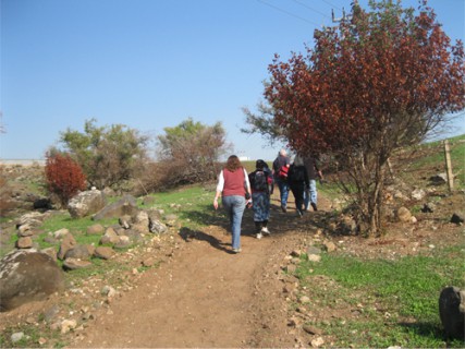 (RNS1-DEC06) Pilgrims hike along the Gospel Trail in Israel, a 39-mile network of trails and paths that trace Jesus' steps. For use with RNS-GOSPEL-TRAIL, transmitted Dec. 6, 2011. RNS photo by Michele Chabin. 