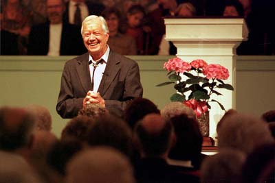 (RNS) Former president Jimmy Carter teaches Sunday school at the Maranatha Baptist Church in Plains, Ga. RNS file photo by Mike Kittrell