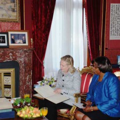 U.S. Secretary of State Hillary Rodham Clinton meets with Ambassador-At-Large for International Religious Freedom Suzan Johnson Cook in Istanbul, Turkey, on July 15, 2011. RNS photo courtesy US State Dept.