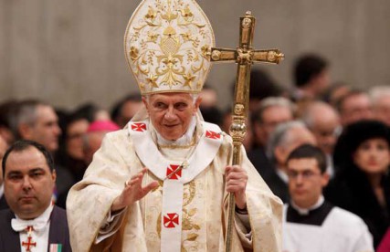 Pope Benedict XVI leaves Christmas Eve Mass in St. Peter's Basilica at the Vatican Dec. 24. 