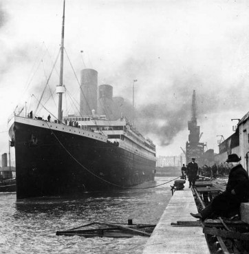 The Titanic at the docks of Southampton in April 1912. 