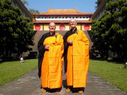 Vens. Chonyi and Jigme in their Chinese Bhikshuni robes. 