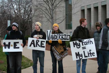 Students protest on the Vanderbuilt campus. 