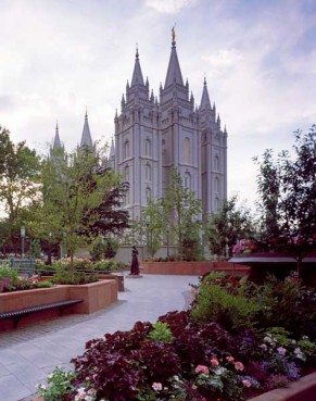 The Salt Lake Temple, also known as the Mormon Temple, worship site of the Church of Christ of Latter-Day Saints in Salt Lake City, Utah. 
