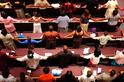 Members of Mount Airy Church of God in Christ in Philadelphia take part in a service.  
