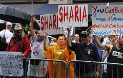 Anti-Shariah demonstrators rally against a proposed mosque near Ground Zero in New York.   