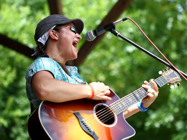 Jennifer Knapp performs on the main stage at the Wild Goose Festival at Shakori Hills in North Carolina June 25, 2011. RNS photo by Courtney Perry