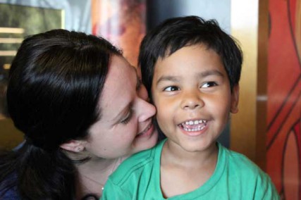 Becky Morlock with her son Kyle, who she adopted from India. He was just two days old when his birth mother surrendered him as she was discharged from a hospital in the foothills of the Himalayas. 