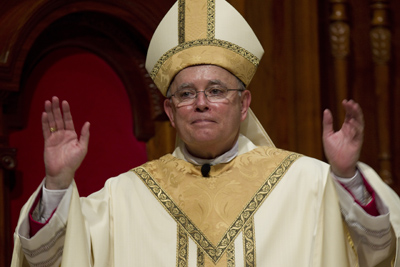 Archbishop Charles J. Chaput acknowledges applause during his Mass of installation at the Cathedral Basilica of Sts. Peter and Paul in Philadelphia Sept. 8, 2011.  
