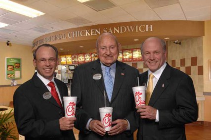The Cathy family inside a Chick-fil-A store. 