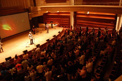 A church service at one of the campuses of Community Christian Church in the Chicago area. 