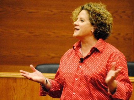Charlene Strong, an advocate for marriage equality, speaks at Gonzaga University in Spokane. 