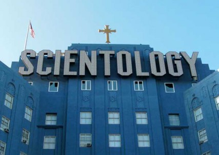 Church of Scientology "Big Blue" building at Fountain Avenue/L. Ron Hubbard Way, Los Angeles, California. 
