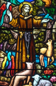 (RNS1-JUL09) St. Francis of Assisi (seen here in a stained glass window at St. Andrew's Episcopal Cathedral in Honolulu, Hawaii) is the patron saint of animals. For use with RNS-ANIMALS-HEAVEN, transmitted July 9, 2010. RNS photo by Kevin Eckstrom 