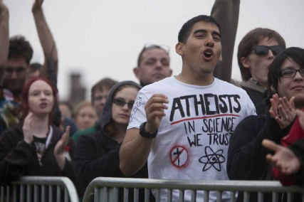 Thousands of atheists and unbelievers, including Alberto Valdez from Del Rio, Texas, gathered Saturday on the National Mall for the Reason Rally. RNS photo by Tyrone Turner 