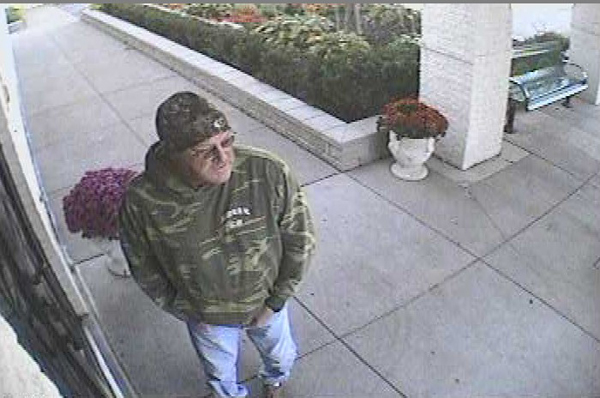 Randolph Linn, 52, of St. Joe, Ind., photographed by a surveillance camera at the Islamic Center of Greater Toledo. Linn pleaded guilty on Dec. 19 to setting an arson fire at the mosque on Sept. 30. RNS photo courtesy Perrysbury Township Police