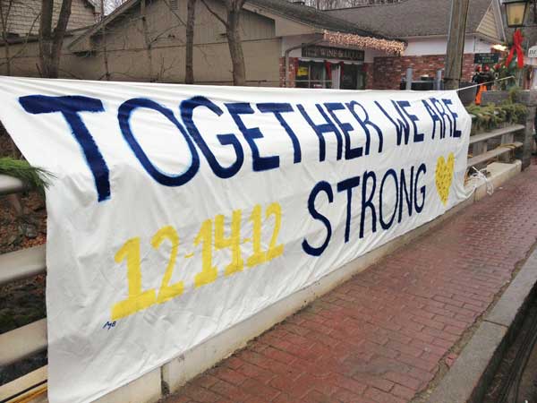 'Together we are Strong' statement in Newtown, Connecticut, in memory of the children and 6 adults who died at the Sandy Hook Elementary School in Newtown, Connecticut on December 14, 2012. RNS photo by Arthur McClanahan, Iowa United Methodist Conference
