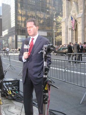 Fox News reporter Greg Burke in front of St. Patrick's Cathedral during the Pope's 2008 visit. In his new job as the Vatican's senior communications adviser, Burke will be counseling Pope Benedict XVI and his closest staff on how to better project the Catholic Church's image to the rest of the world. 