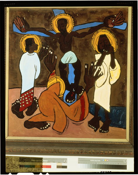 William H. Johnson's 'Jesus and the Three Marys' (c. 1939-1940) - A new exhibit at New York's Museum of Biblical Art makes one point clear and inescapable: Biblical narratives and imagery have been an underlining constant in the life of African-American Christians.  RNS photo courtesy Howard University Gallery of Art, Washington, D.C.