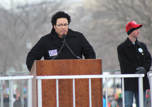 Standing before the throngs at the March for Life on Jan. 25, Ryan Bomberger admitted that he was the poster child for one of the most difficult aspects of the abortion debate: his mother had been raped. RNS photo by Adelle M. Banks.