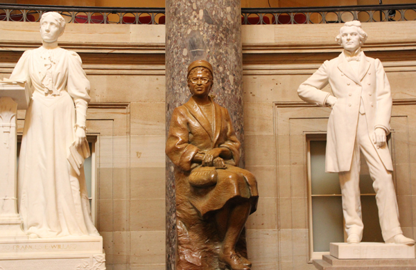 A bronze statue of civil rights heroine Rosa Parks was unveiled Thursday at the U.S. Capitol, a day for fellow members of her African Methodist Episcopal Church to celebrate one of their own.   RNS photo by Adelle M. Banks.