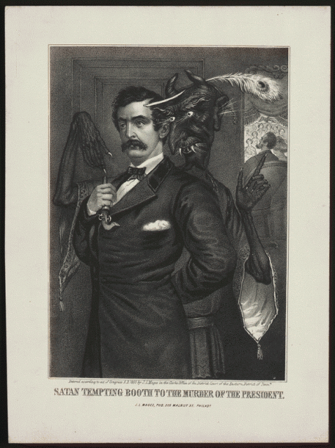 Satan tempting Booth to murder President Abraham Lincoln, [Magee Portrait of Booth]. Photo courtesy Library of Congress, Rare Book and Special Collections Division, Alfred Whital Stern Collection of Lincolniana

