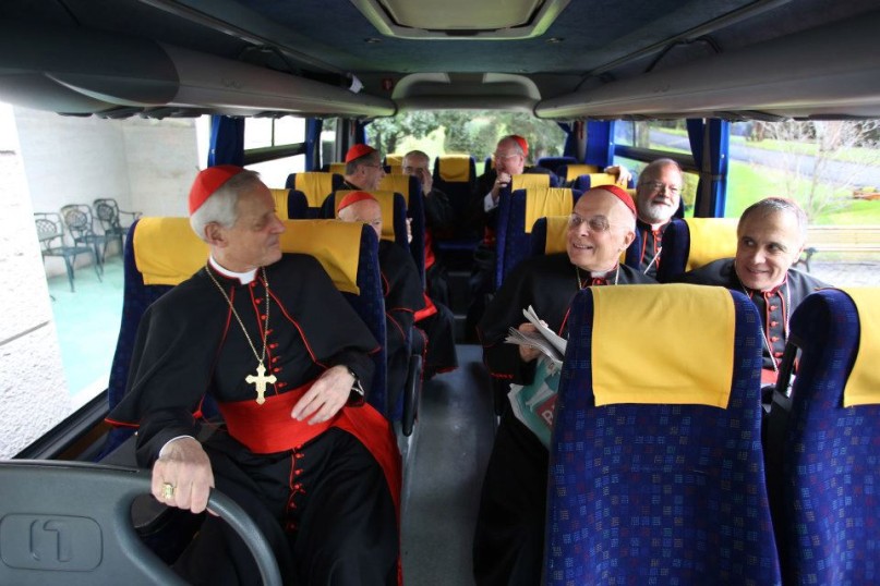 ROME (March 11, 2013) - The American cardinals aboard their bus taking them to Monday's General Congregation. Photo by George Martell/Archdiocese of Boston