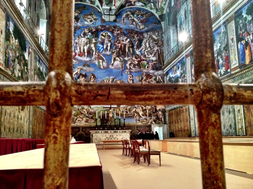 Preparations for the Conclave are underway in the Sistine Chapel