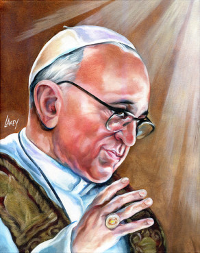 It took about 48 hours since he was chosen for the  image of Pope Francis, whose installation is today, to begin to appear in paintings, on rosaries and postcards. Photo courtesy of faithmouse via flckr.
