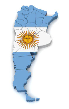 An image of South America with the Argentinian flag highlighted