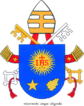 The coat of arms of Pope Francis, the same one he used as archbishop of Buenos Aires, Argentina. RNS photo courtesy of U.S. Conference of Catholic Bishops.