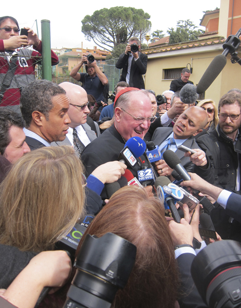 On Sunday the archbishop of New York Timothy Dolan continued to charm the citizens of the Eternal City (and many in the media, who probably see him as more papabile than his fellow cardinals do) as he celebrated mass at the parish of Our Lady of Guadalupe in a middle-class Roman neighborhood. RNS photo by David Gibson