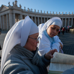 Nuns attend the inauguration Mass of Pope Francis at St. Peter's Square on Tuesday (March 19) at the Vatican. RNS photo by Andrea Sabbadini