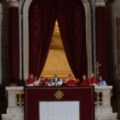 Newly elected Pope Francis appears on the central balcony of St. Peter's Basilica on Wednesday (March 13) in Vatican City. RNS photo by Andrea Sabbadini