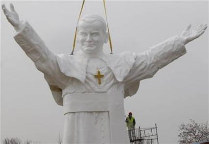 Statue of the late Pope Jon Paul in Poland, via The Associated Press