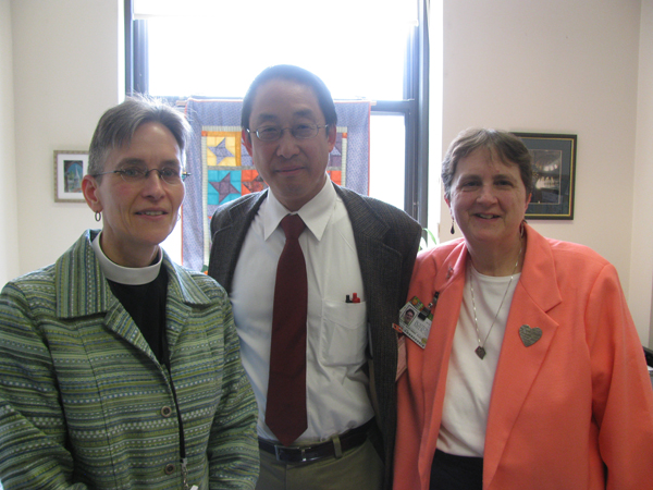 Boston Medical Center chaplains, from left: Jennie Gould, an Episcopal priest; Sam Lowe, a Quaker (Religious Society of Friends); and Sr. Maryanne Ruzzo of the Roman Catholic Archdiocese of Boston. Photo courtesy Jeff MacDonald