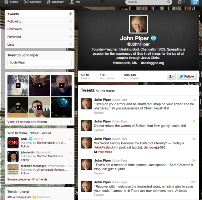 Screenshot of speaker John Piper's Twitter feed (https://twitter.com/JohnPiper)