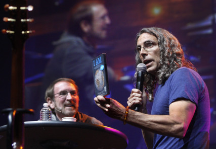 Comedian, director and screenwriter, Tom Shadyac, right,  being interviewed by Catalyst host, Lanny Donoho, left, during The Catalyst West Coast Conference. Photo by Karen Tapia / Orange County Register