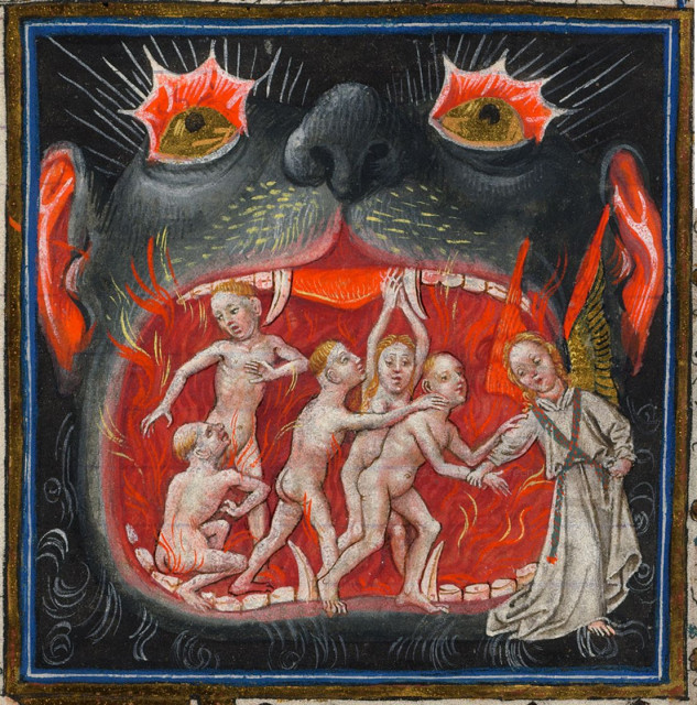 'Hellmouth' miniature from the Hours of Catherine of Cleves, Morgan Library & Museum. Photo by Master of Catherine of Cleves [Public domain], via Wikimedia Commons (http://bit.ly/11dYEPq)