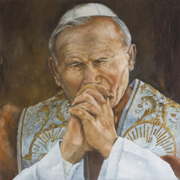 An illustration of Pope John Paul II praying.